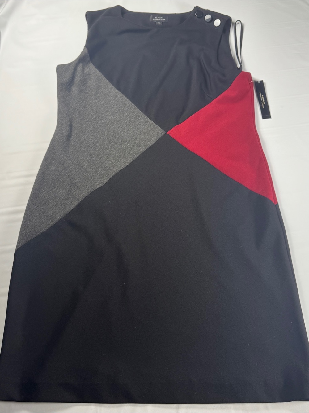 Tahari ASL Colorblock Dress Womens 14 Black Red Gray Chad Sheath Career NWT